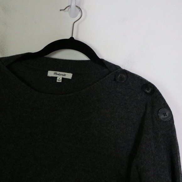 Madewell Merino Wool Boatneck Sweater Dress M Button Shoulder Neutral Minimalist - Picture 5 of 8